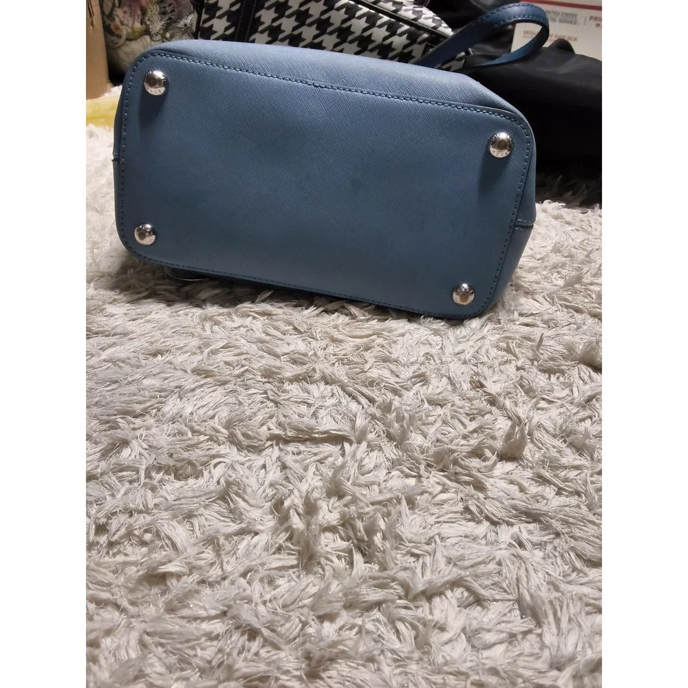 2.Michael Kors Saffiano Leather Two Tone Blue Tote Bag Silver Hardware Charm
